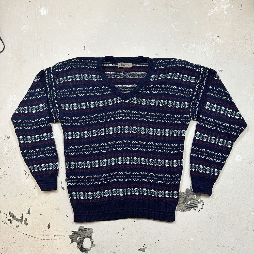 Vintage Jantzen Sweater Mens Sz Large Crosby V Neck Pullover Made In USA